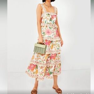 FARM Rio | Dresses | Farm Rio Offwhite Macaw Bloom Midi Dress Sz M 0 Cotton  Beaded Tassel | Poshmark